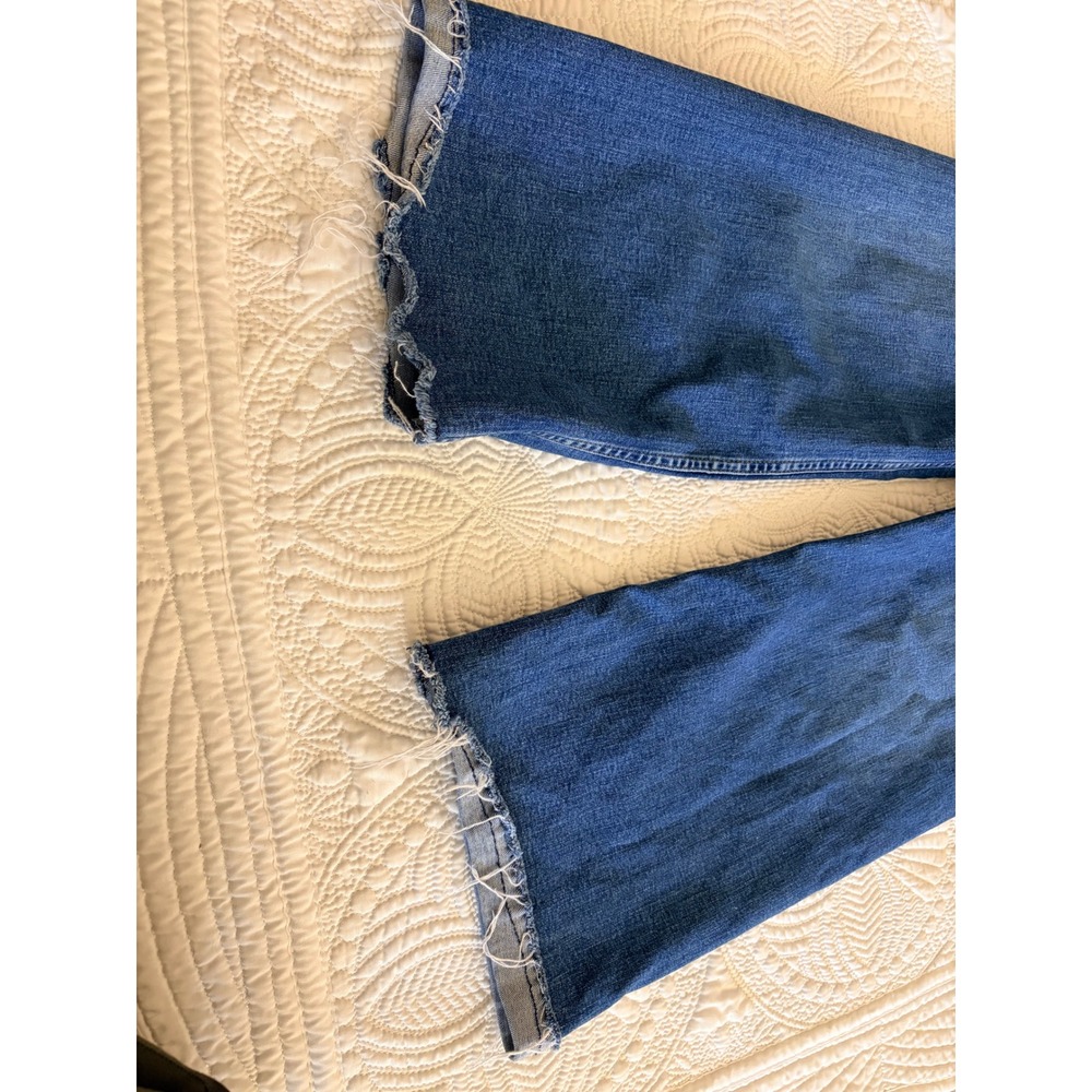 Zara‎ Girls Medium Wash Wide Leg Jeans Raw Hem Front Patch Pockets Size 11-12 - Picture 4 of 7